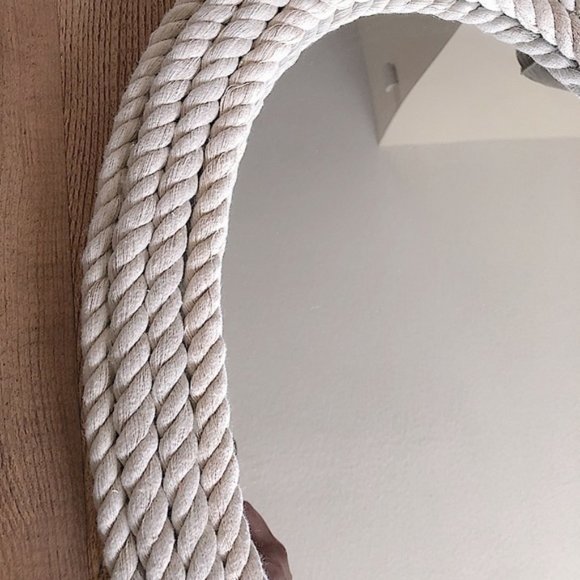 Oval Hanging Mirror Nautical Rope Beach Wall Decor Tan - Picture 3 of 7